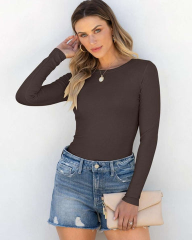 Women's Rib-Knit Slim Fit Long Sleeve Top