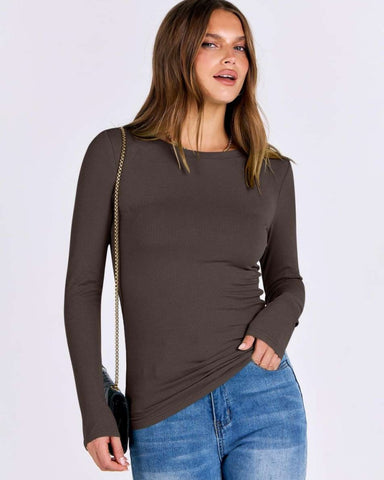Women's Rib-Knit Slim Fit Long Sleeve Top