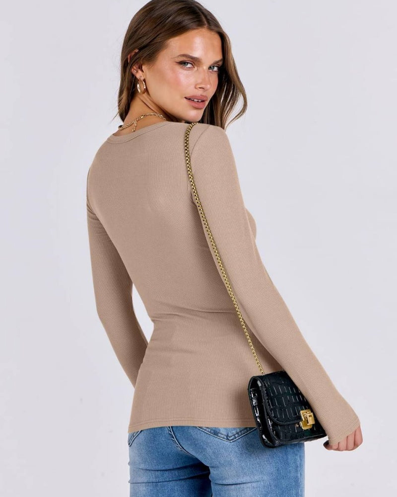 Women's Rib-Knit Slim Fit Long Sleeve Top