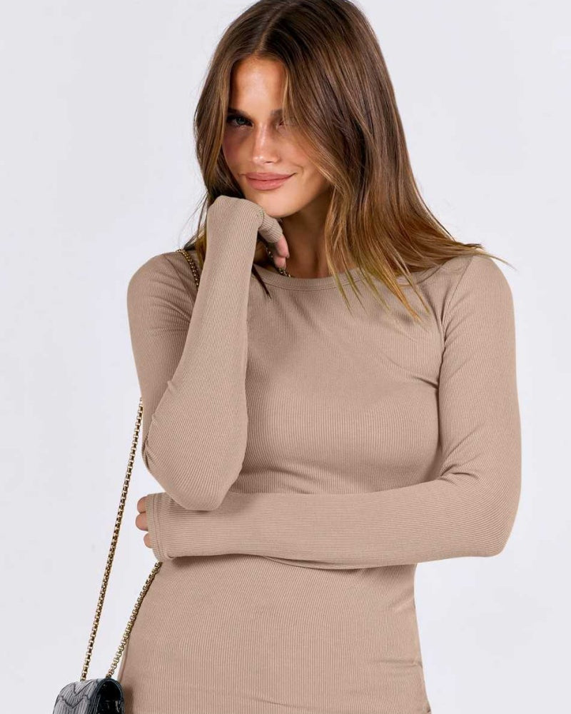 Women's Rib-Knit Slim Fit Long Sleeve Top