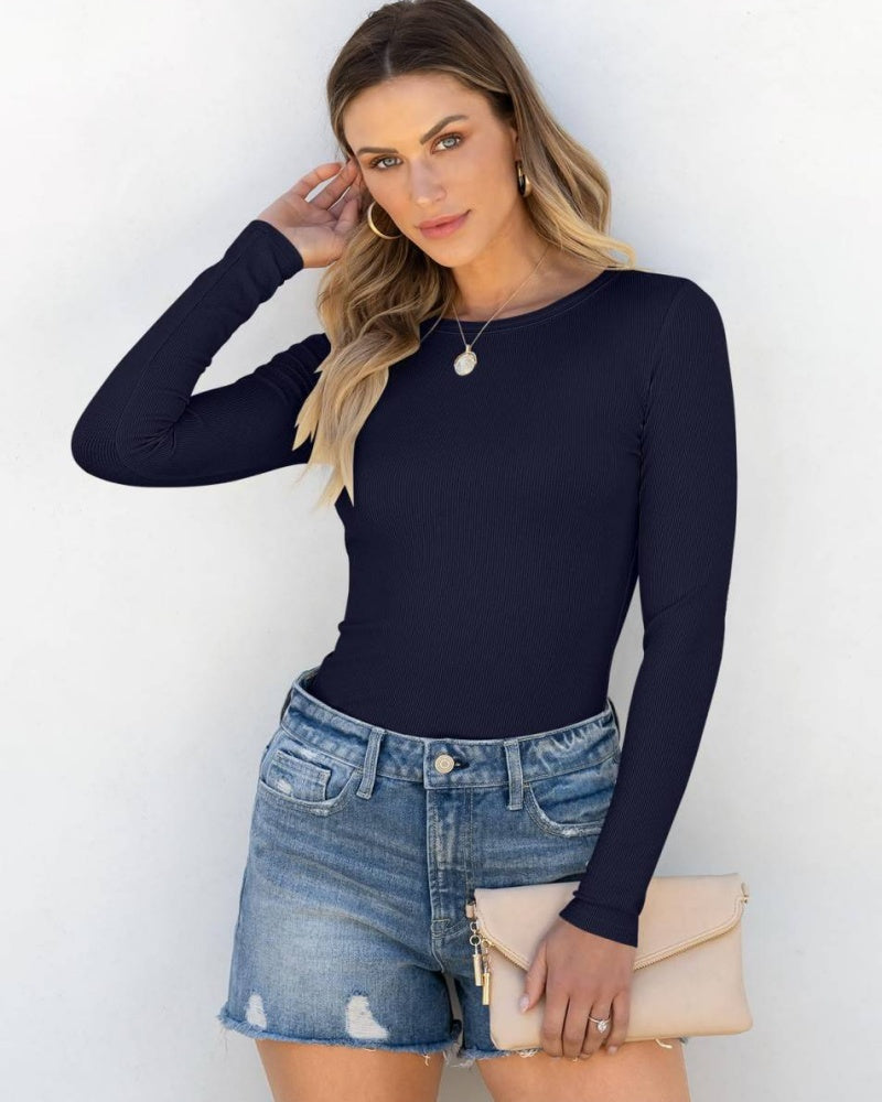 Women's Rib-Knit Slim Fit Long Sleeve Top