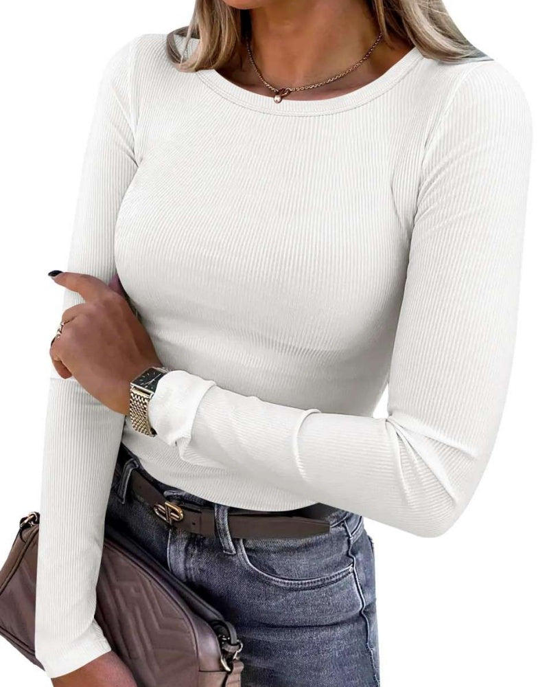 Women's Rib-Knit Slim Fit Long Sleeve Top