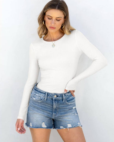 Women's Rib-Knit Slim Fit Long Sleeve Top