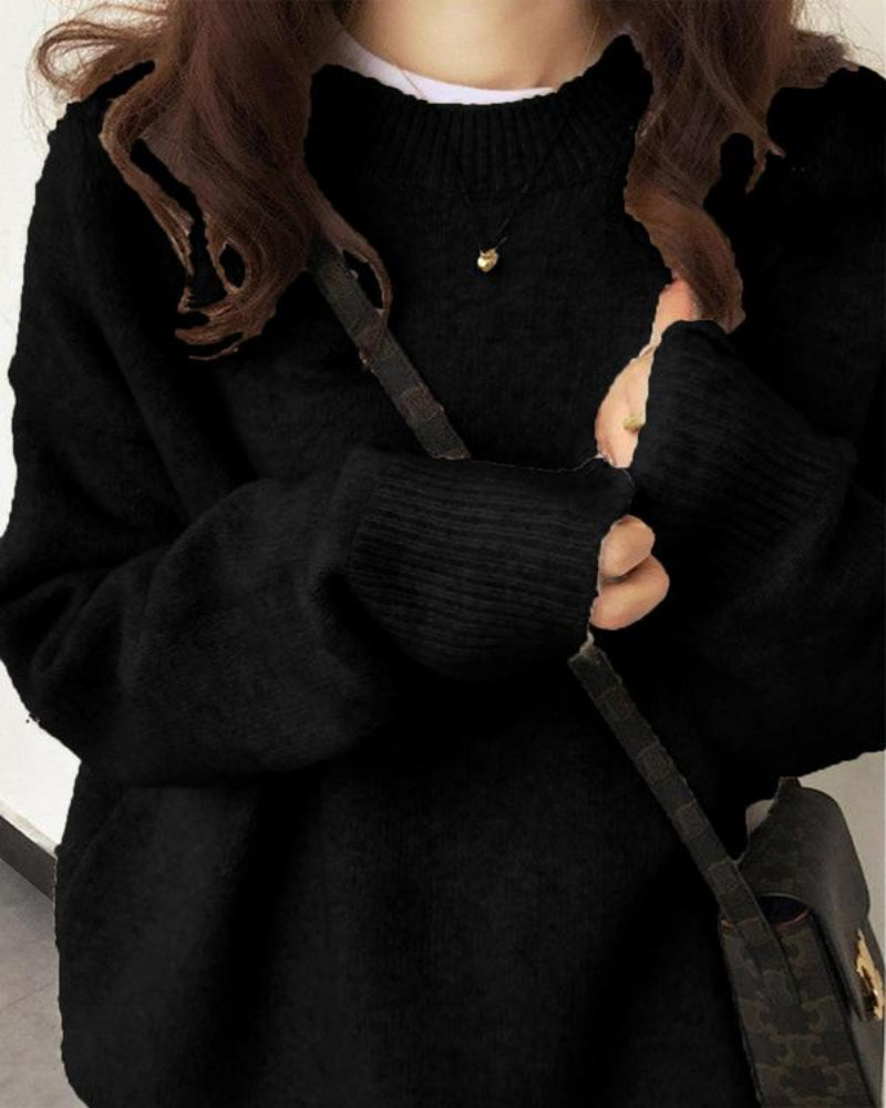 Women's Solid Drop Shoulder Long Sleeve Sweater Pullover