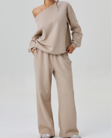 Women's Solid Off-Shoulder Top and Wide-Leg Pants Set