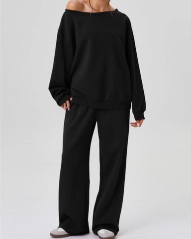 Women's Solid Off-Shoulder Top and Wide-Leg Pants Set