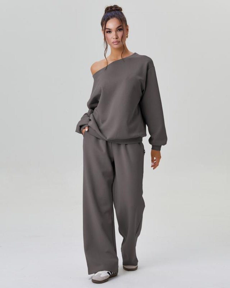 Women's Solid Off-Shoulder Top and Wide-Leg Pants Set