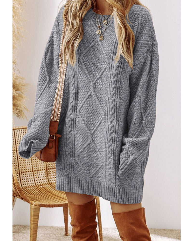Women's Cable Knit Round Neck Mini Sweater Dress