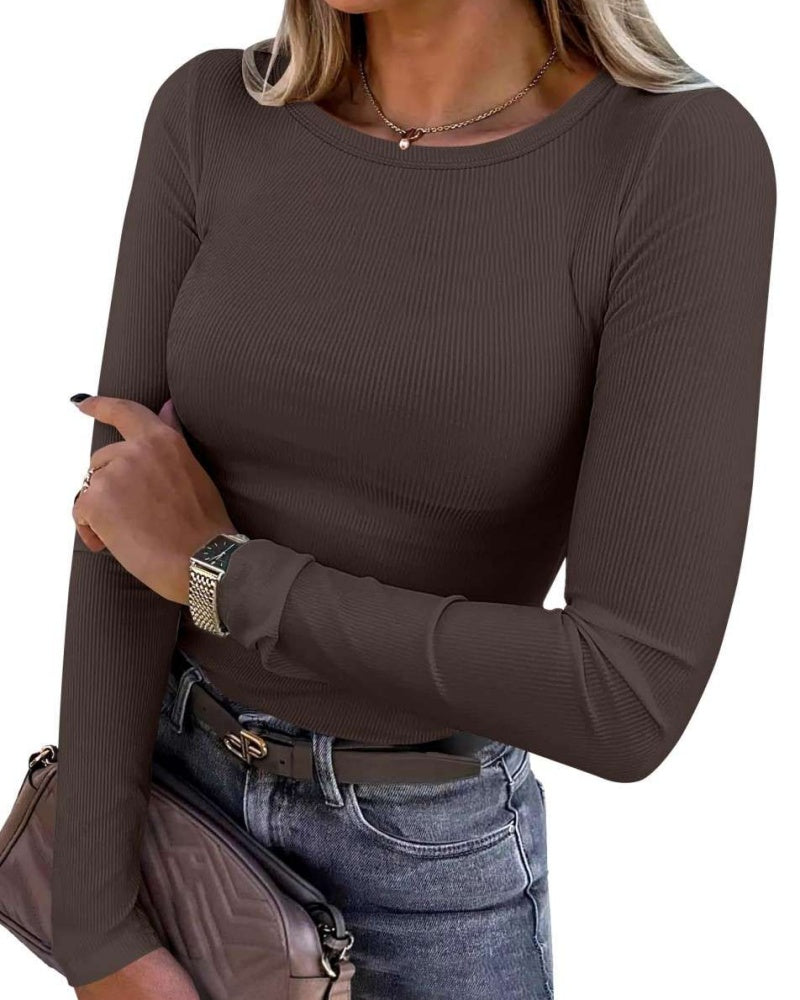 Women's Rib-Knit Slim Fit Long Sleeve Top