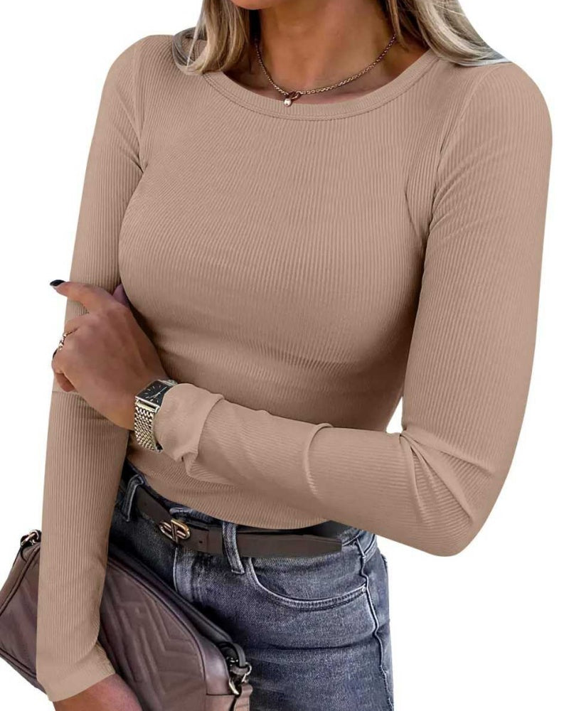 Women's Rib-Knit Slim Fit Long Sleeve Top
