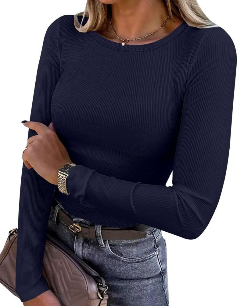 Women's Rib-Knit Slim Fit Long Sleeve Top