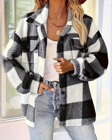 Women's Checkered Plush Fleece Winter Jacket
