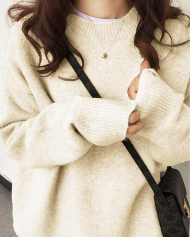 Women's Solid Drop Shoulder Long Sleeve Sweater Pullover