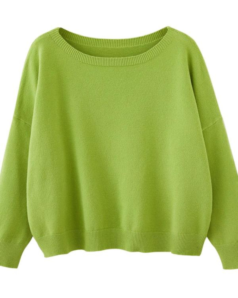 Women's Plain Scoop Neck Sweater Long Sleeve Jumper