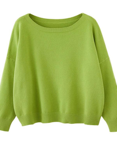 Women's Plain Scoop Neck Sweater Long Sleeve Jumper