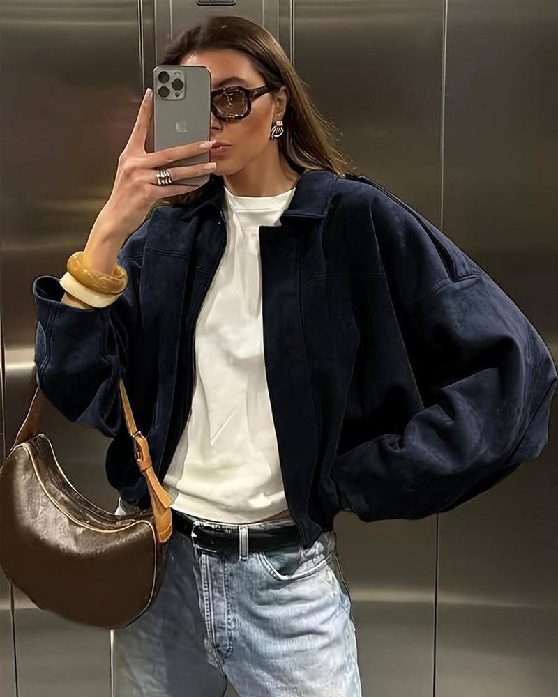 Aviator Jacket Woman,2025 Streetwear Pleats Short Jacket Woman