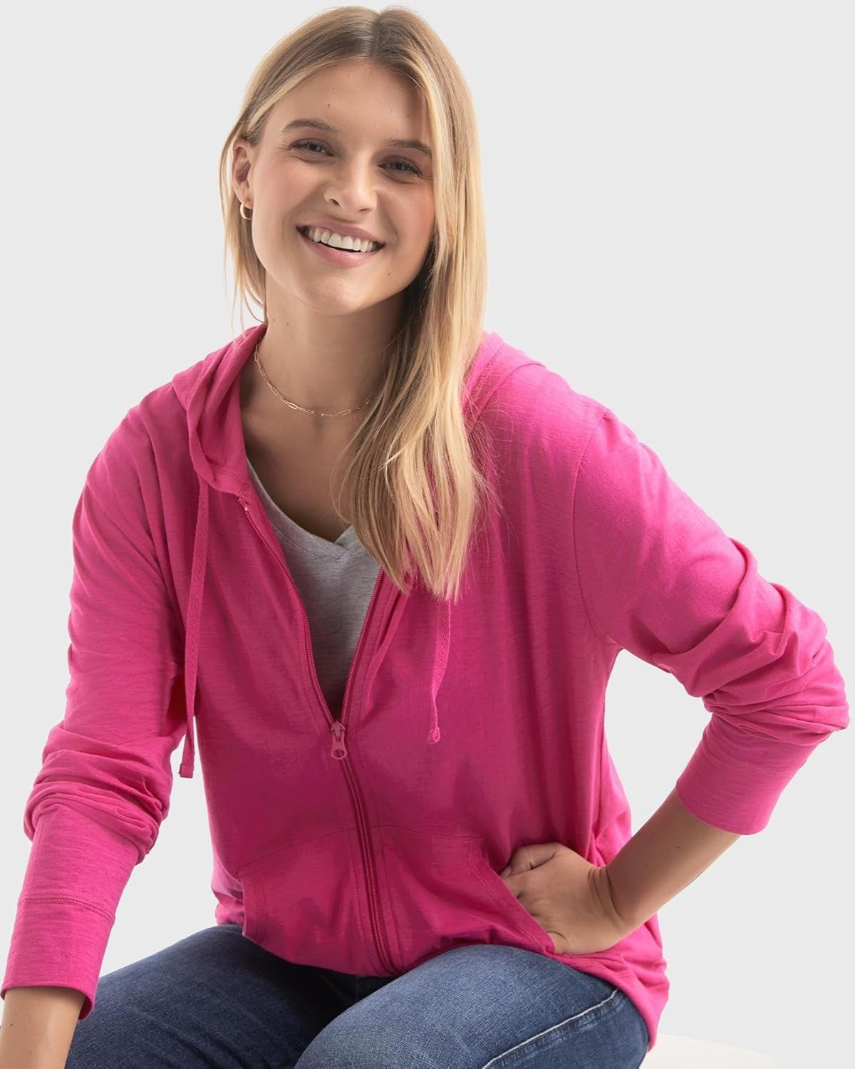 Hanes Women’s Slub Knit Full-Zip Hoodie, Textured Cotton Zip-Up T-Shirt Hoodie for Women