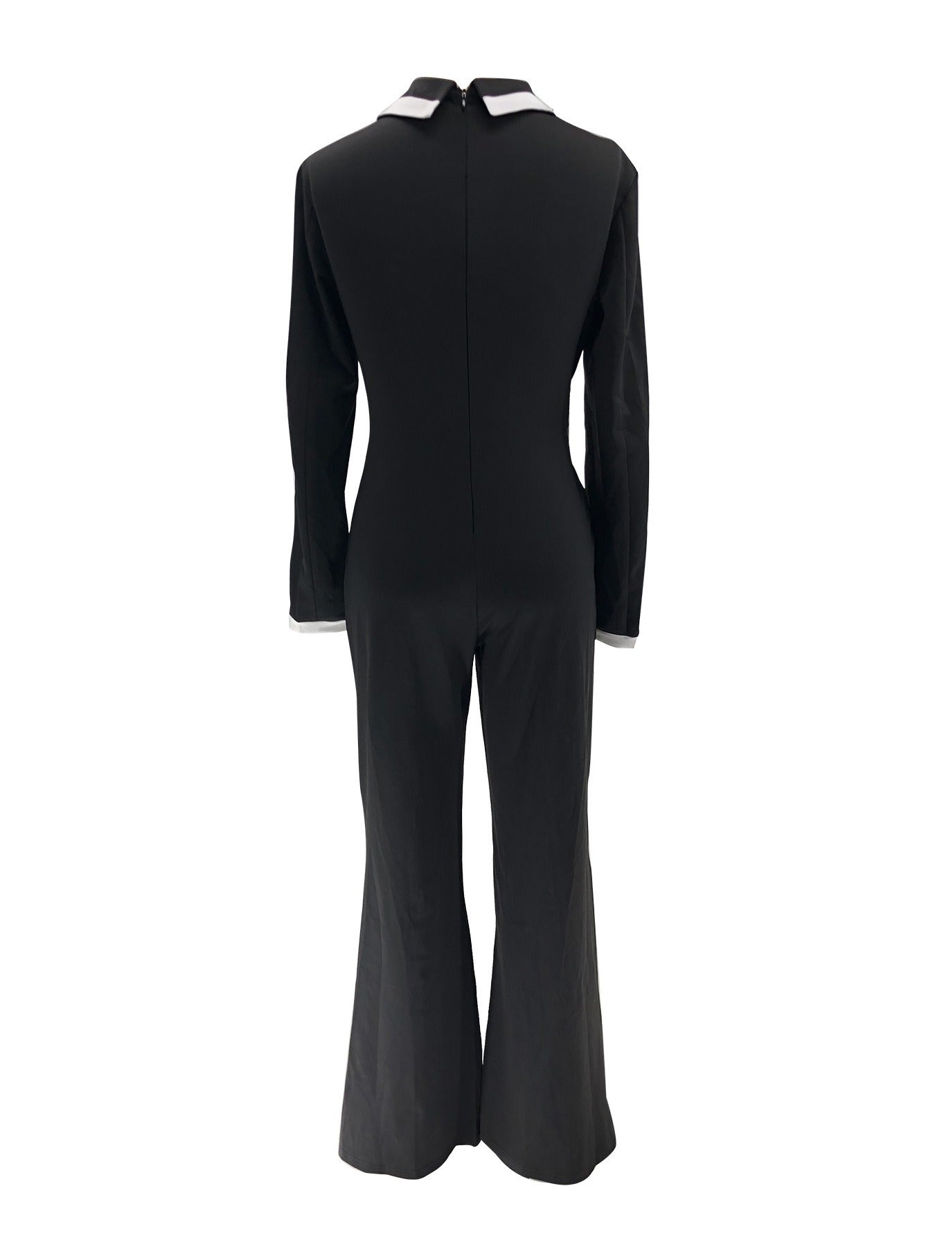 Fashion Belt Design Dual-color Patchwork Long Sleeve Jumpsuit