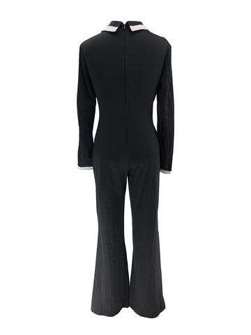 Fashion Belt Design Dual-color Patchwork Long Sleeve Jumpsuit