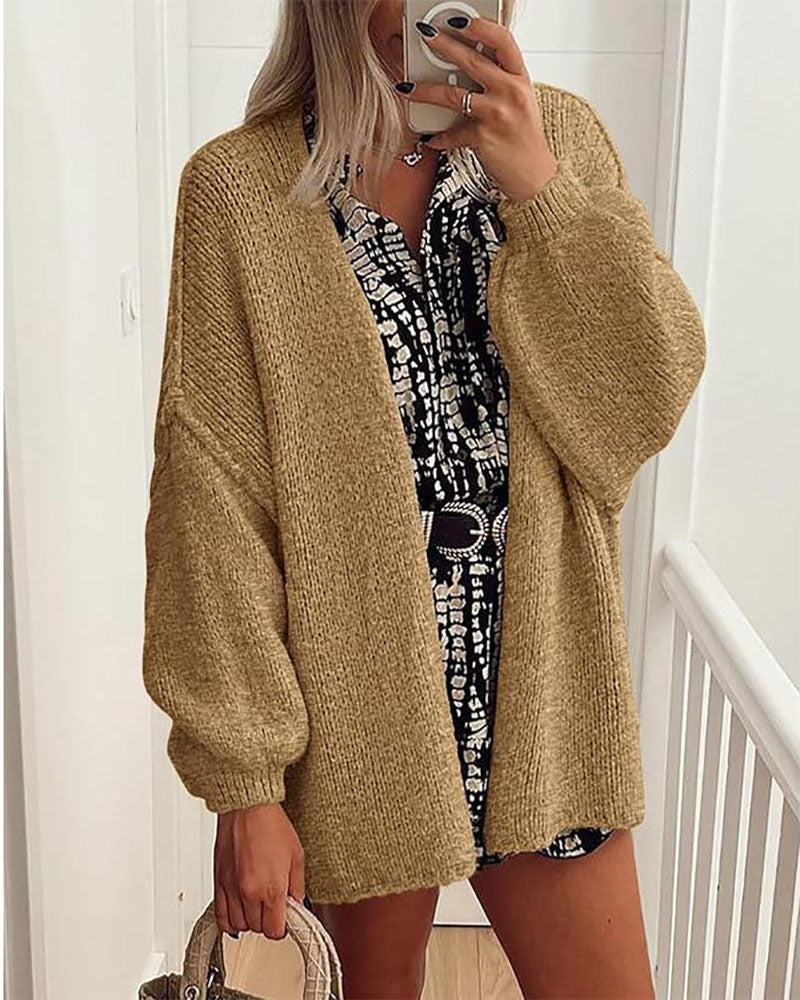 Women's Oversized Cardigan Sweater Fall Long Lantern Sleeve Knit Open Front