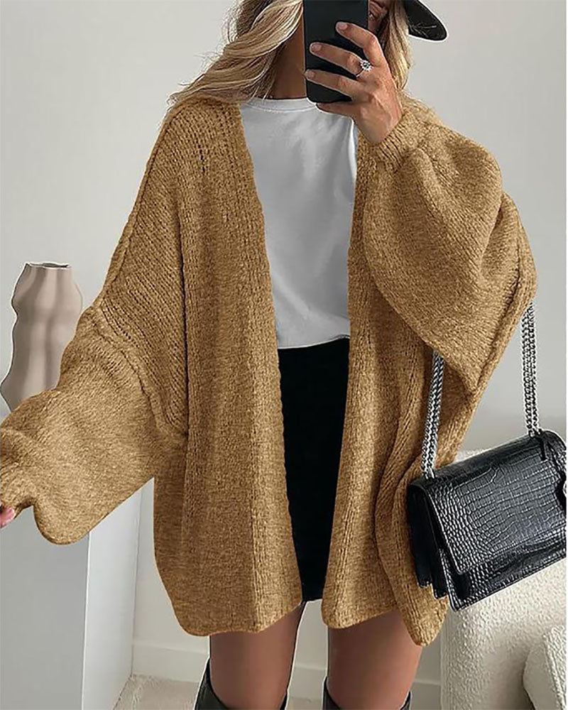Women's Oversized Cardigan Sweater Fall Long Lantern Sleeve Knit Open Front