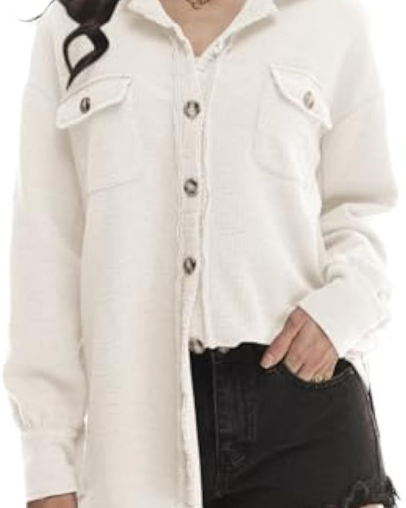 Women's Loose Shacket – Batwing Sleeve & Waffle Knit
