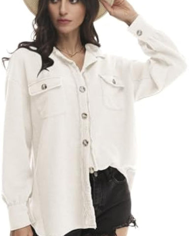 Women's Loose Shacket – Batwing Sleeve & Waffle Knit